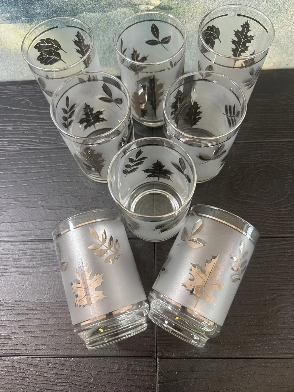 Vintage MCM 1960,s Libbey Frosted Silver Leaf 4.5 Inch Tumbler -Set of 8